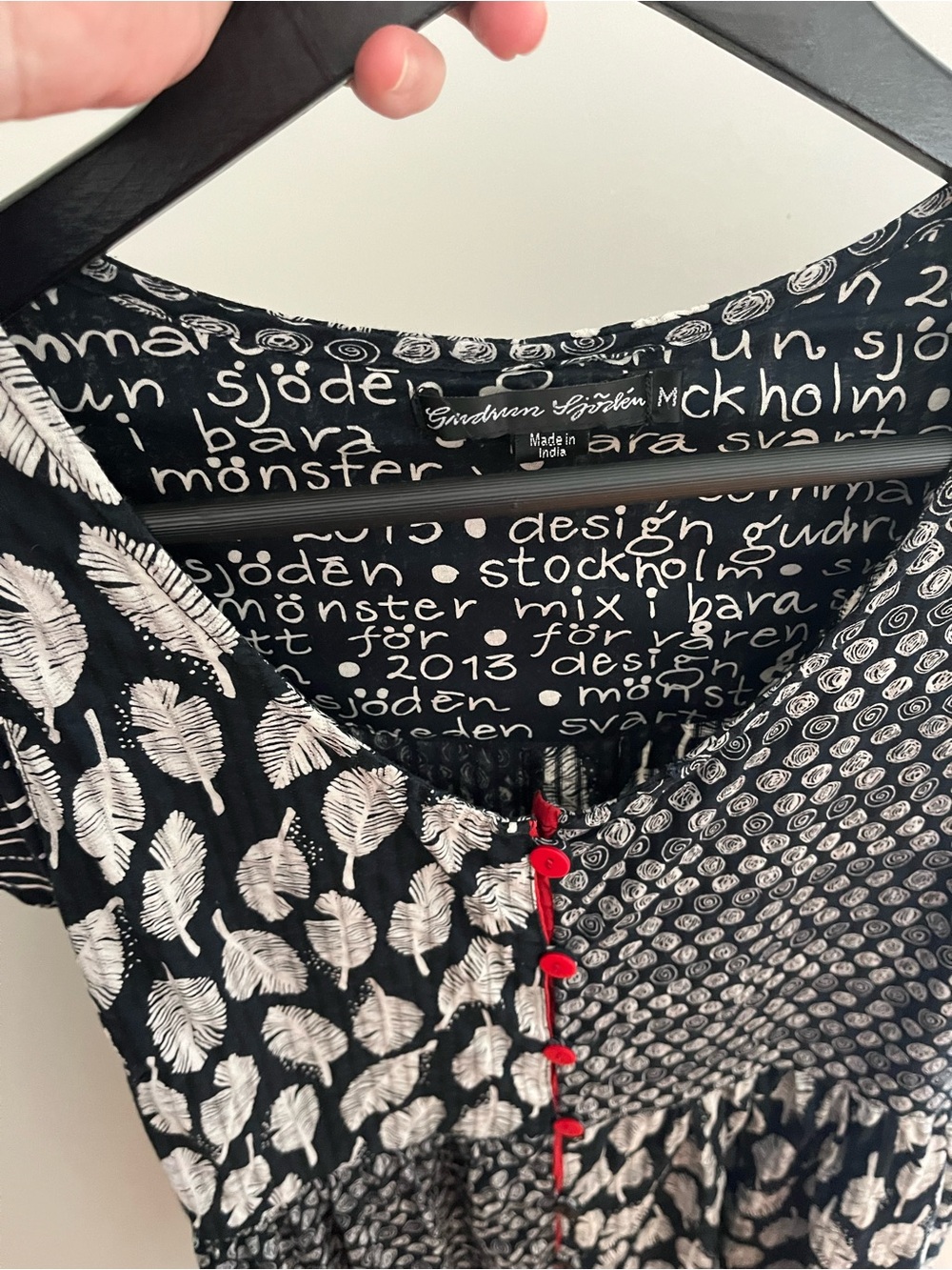 Vintage Gudrun Sjoden dress, mixed black and white prints with red detail medium - Picture 2 of 6